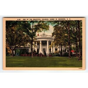 Vintage Linen Postcard Colonial Home Anderson South Carolina A-34